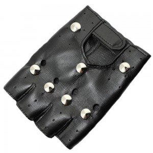 Manusi fara degete, negre, piele sintetica, capse rotunde